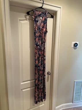 A Pea in the Pod Navy Maxi Dress with Pink Floral Print